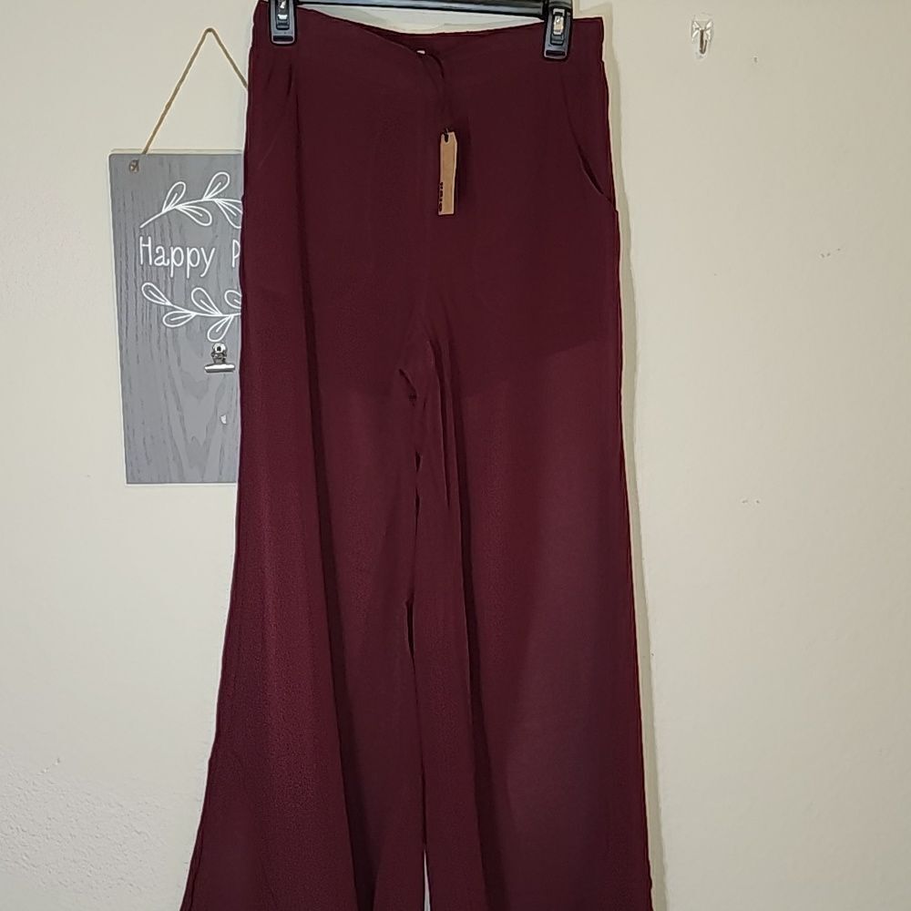 Uniq Burgandy Sheer Pants with Shorts under.